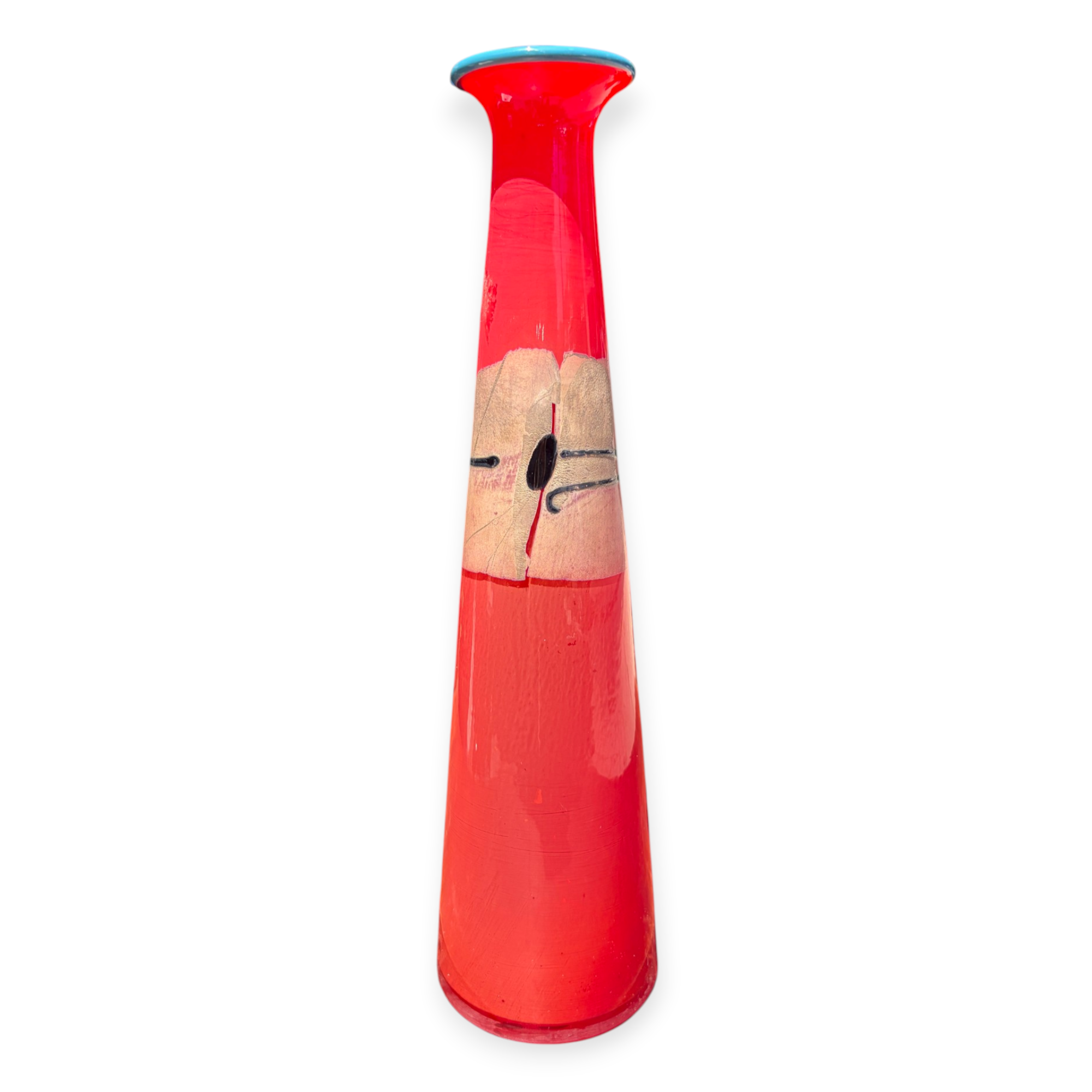 Tall, Red Handblown Art Glass Vase
