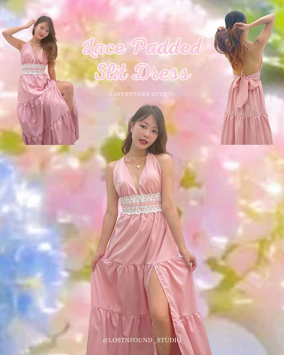 Thumbnail: Lace Padded Slit Dress in Pink