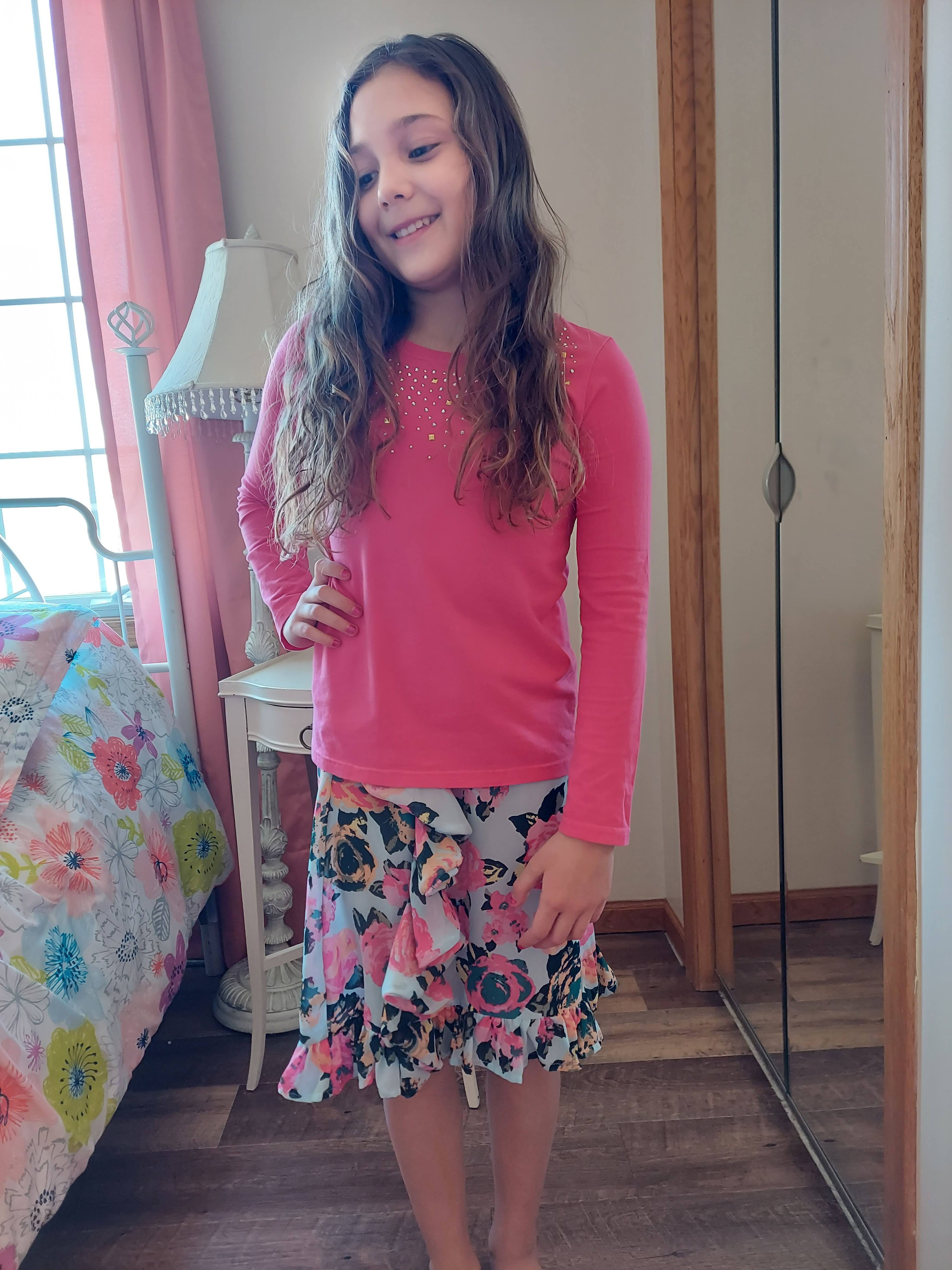 Girls Blue Floral Skirt