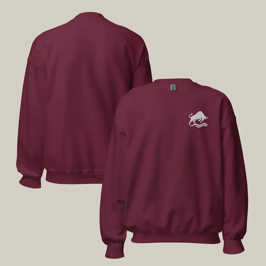 maroon crew neck back and front view