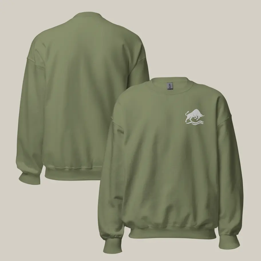military green crew neck back and front view