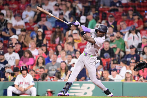 Yankees Jazz Chisholm gets a hit against the Boston Red Sox