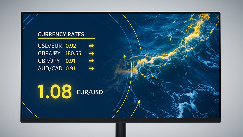 Close-up view of a computer screen showing currency exchange rates