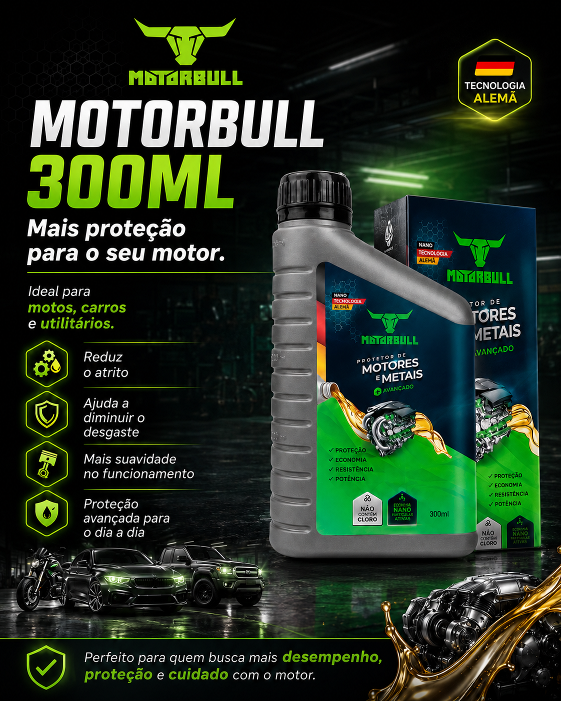 MOTORBULL®  PROTETOR DE MOTORES E METAIS 300ML UNITARIO