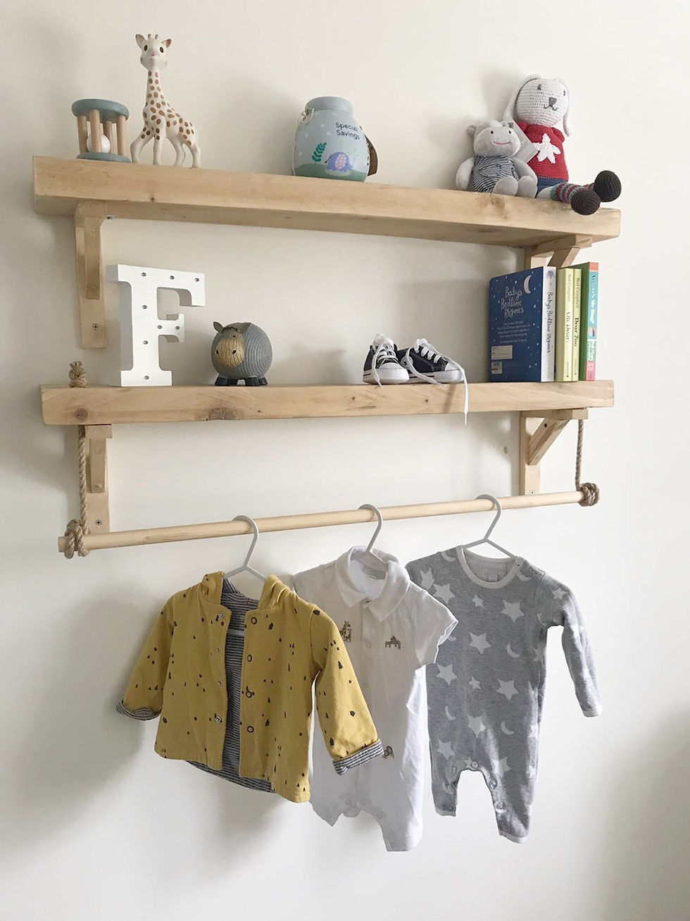 light brown nursery shelves