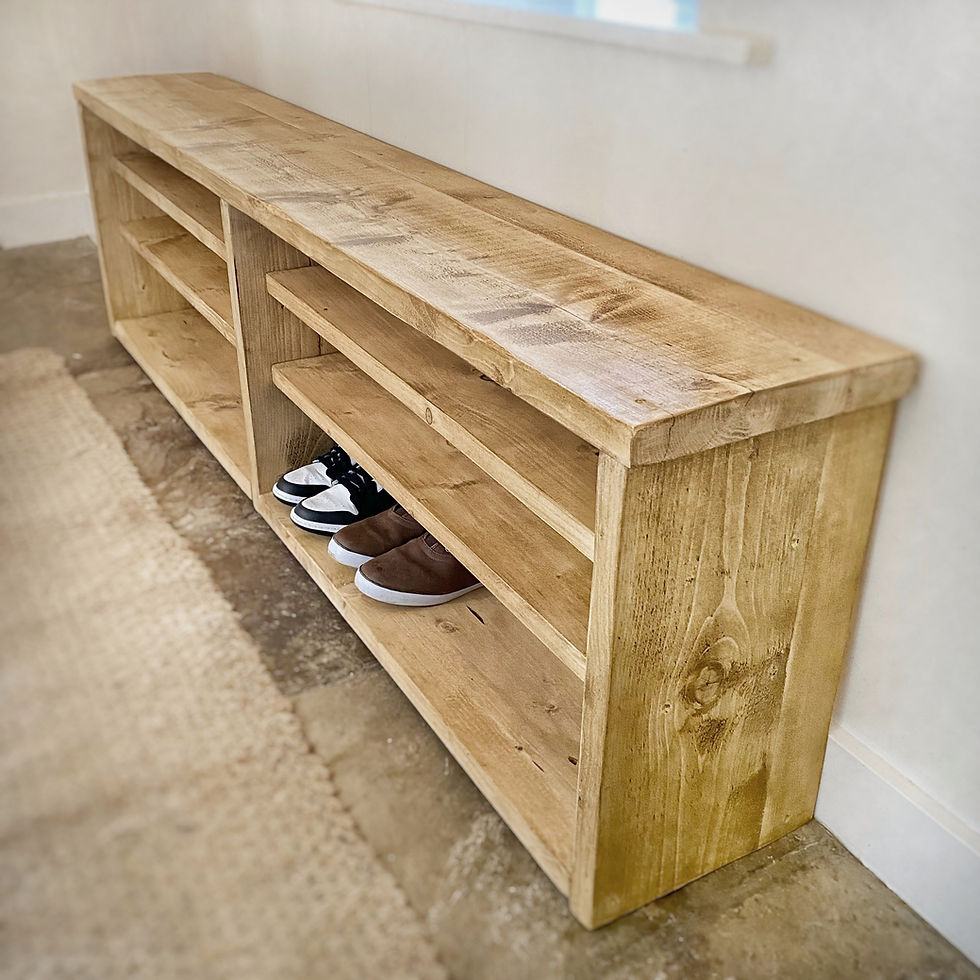Thumbnail: Rustic wooden shoe rack with multiple shelves