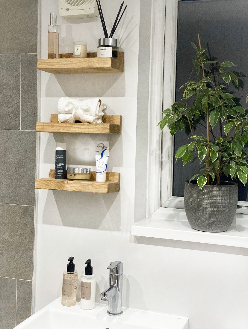 light brown shelves