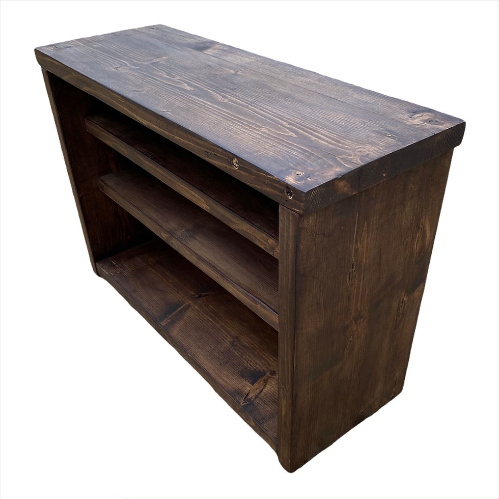 Thumbnail: Rustic dark brown wood storage unit with two shelves