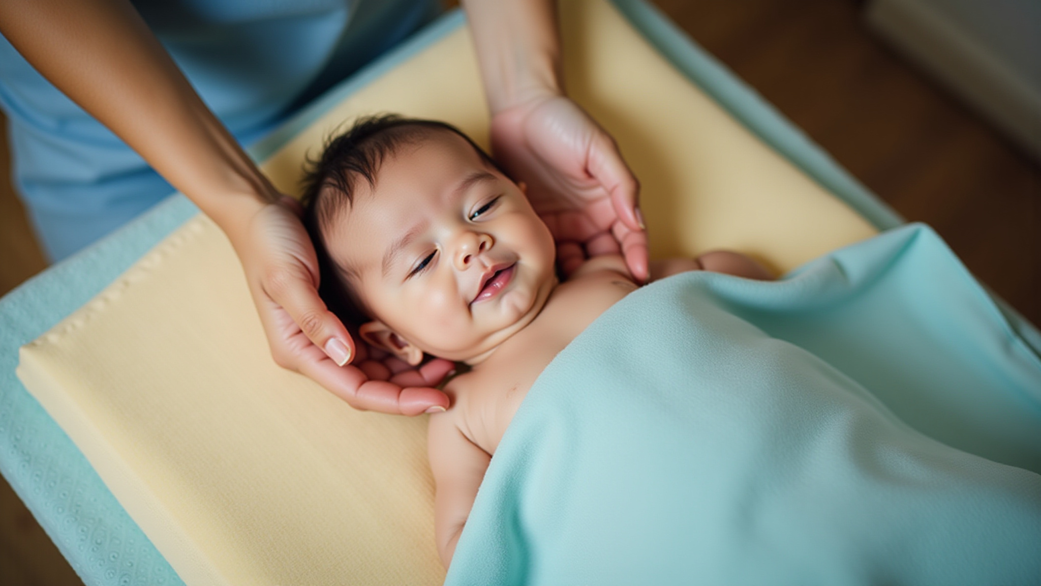 Baby being massaged on shoulders
