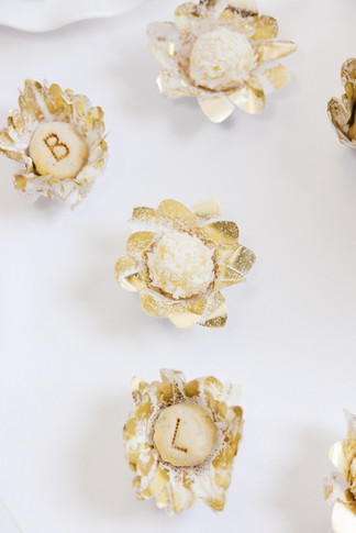 59. Wedding dessert table with gold and white details for Virginia reception