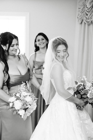 43. Black and white bridesmaids portrait with bride before wedding ceremony
