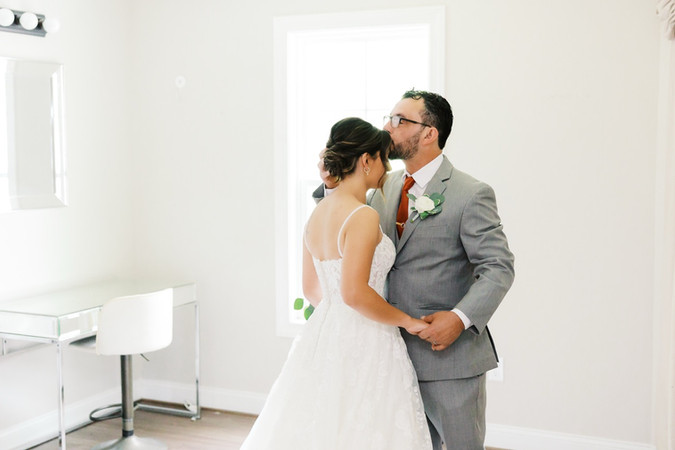 39. Bride and father first look at Antebellum of New Kent wedding