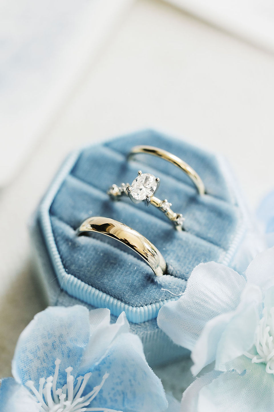 8. Wedding rings in blue velvet ring box for Virginia countryside wedding