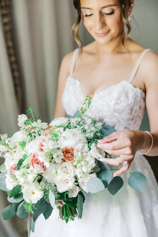 35. Bride holding wedding bouquet before ceremony at Antebellum of New Kent