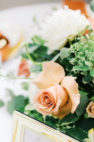 55. Peach rose wedding centerpiece for champagne and copper Virginia wedding