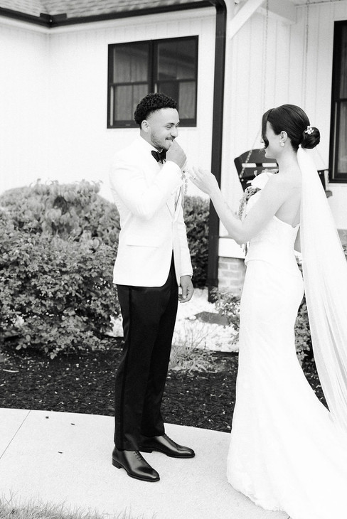 5. Bride and groom sharing a private first look outside a private residence wedding venue in Virginia