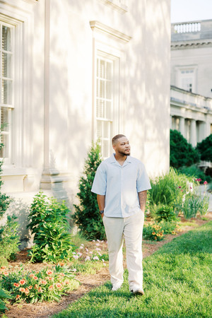 18. Sallie and Anthony standing together in the spring gardens at the VMFA