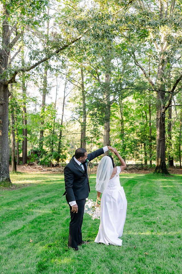 	15.	Romantic newlywed portraits among tall trees at Richmond VA wedding venue.