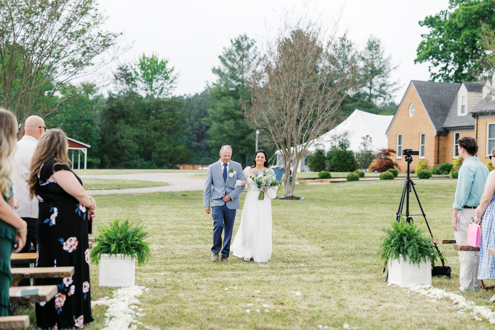 4. Bride walking down the aisle at Lunenburg VA countryside wedding