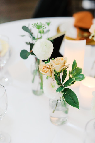 56. White rose and greenery detail for Antebellum of New Kent wedding reception