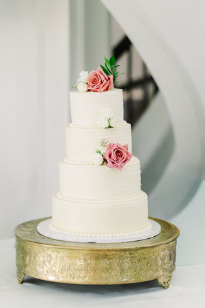 13. Three-tier white wedding cake with soft floral accents — classic Richmond wedding photographer detail shot.