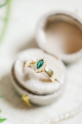 20. Engagement ring detail with green stone for Antebellum of New Kent wedding