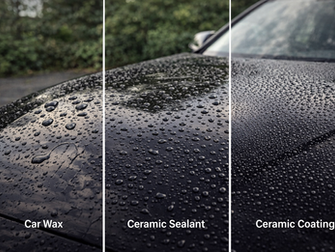 Water beading comparison between car wax ceramic sealant and ceramic coating on black car paint