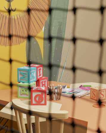Renderização realista 3D, brinquedoteca, imagem 3d lançamento imobiliário