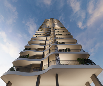 Renderização realista 3D fachada, imagem 3d lançamento imobiliário