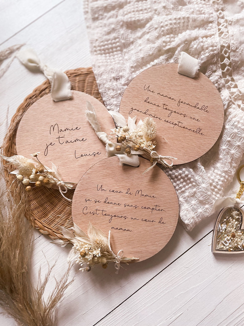 Miniature : MEDAILLON CITATION PERSONNALISABLE - Fête des Mamies - Fleurs séchées