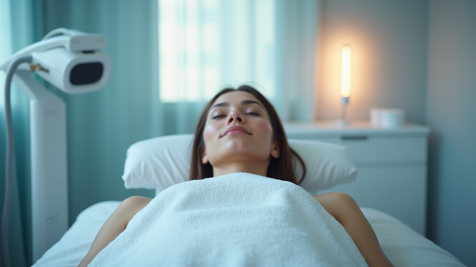 Eye-level view of a modern laser hair removal clinic treatment room
