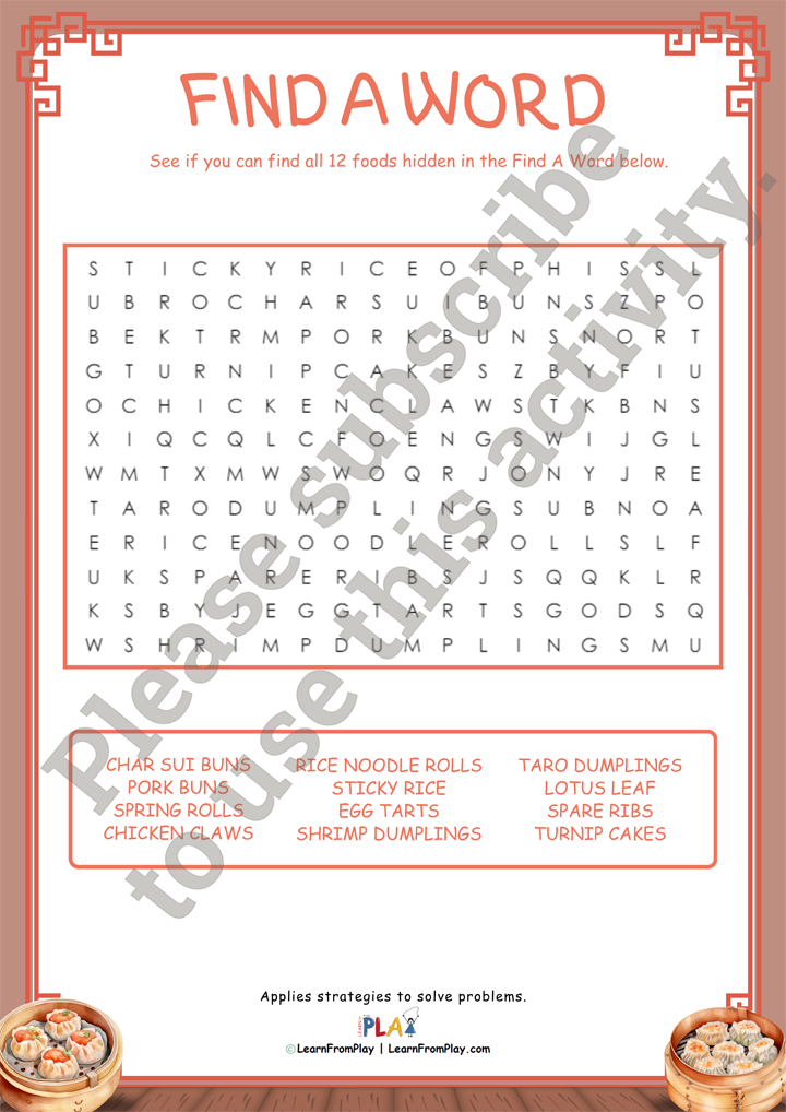 Dim Sum, Here We Come - Find-A-Word Answer