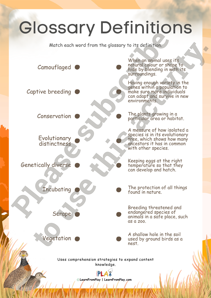 On The Trail Of The Plains-Wanderer: A Precious Australian Bird - Glossary Definitions