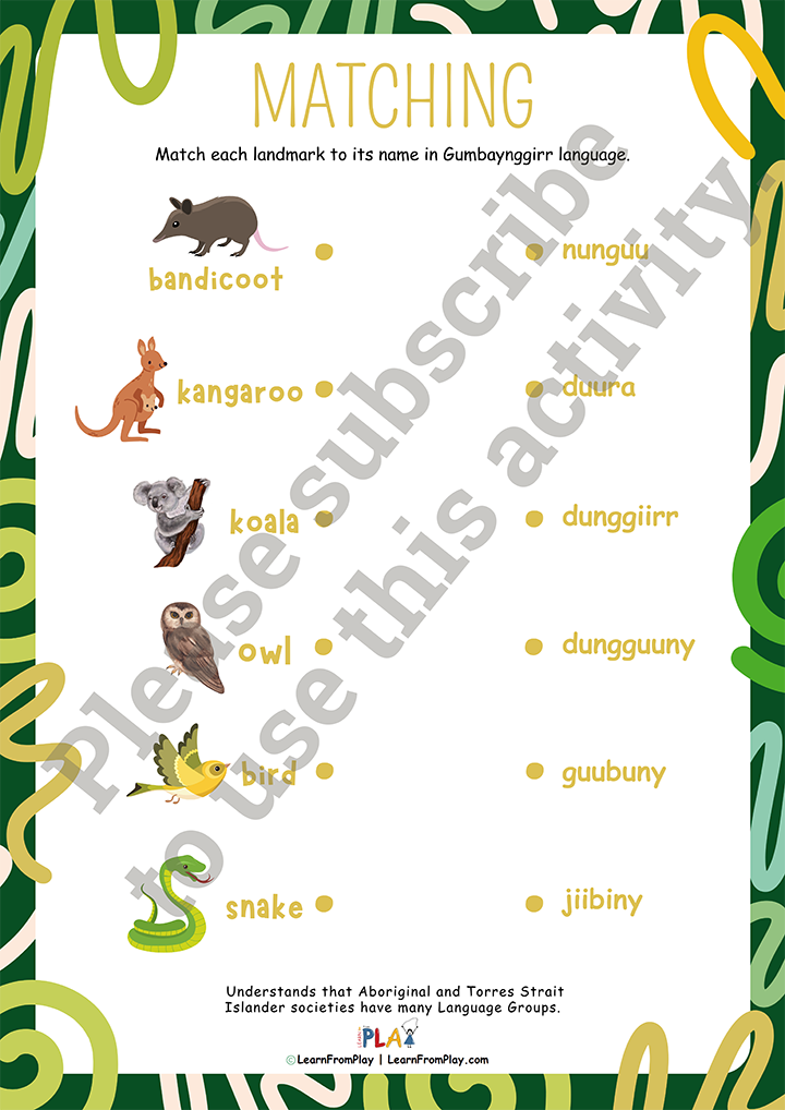 Giinagay Juluum, Hello Mountains - Matching Animals Answer