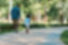 A man walk hand in hand with his son in the park.
