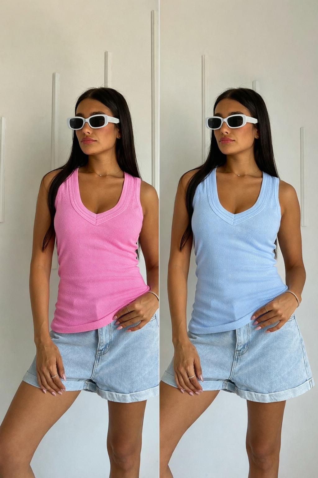 גופיית ריב צווארון פסים