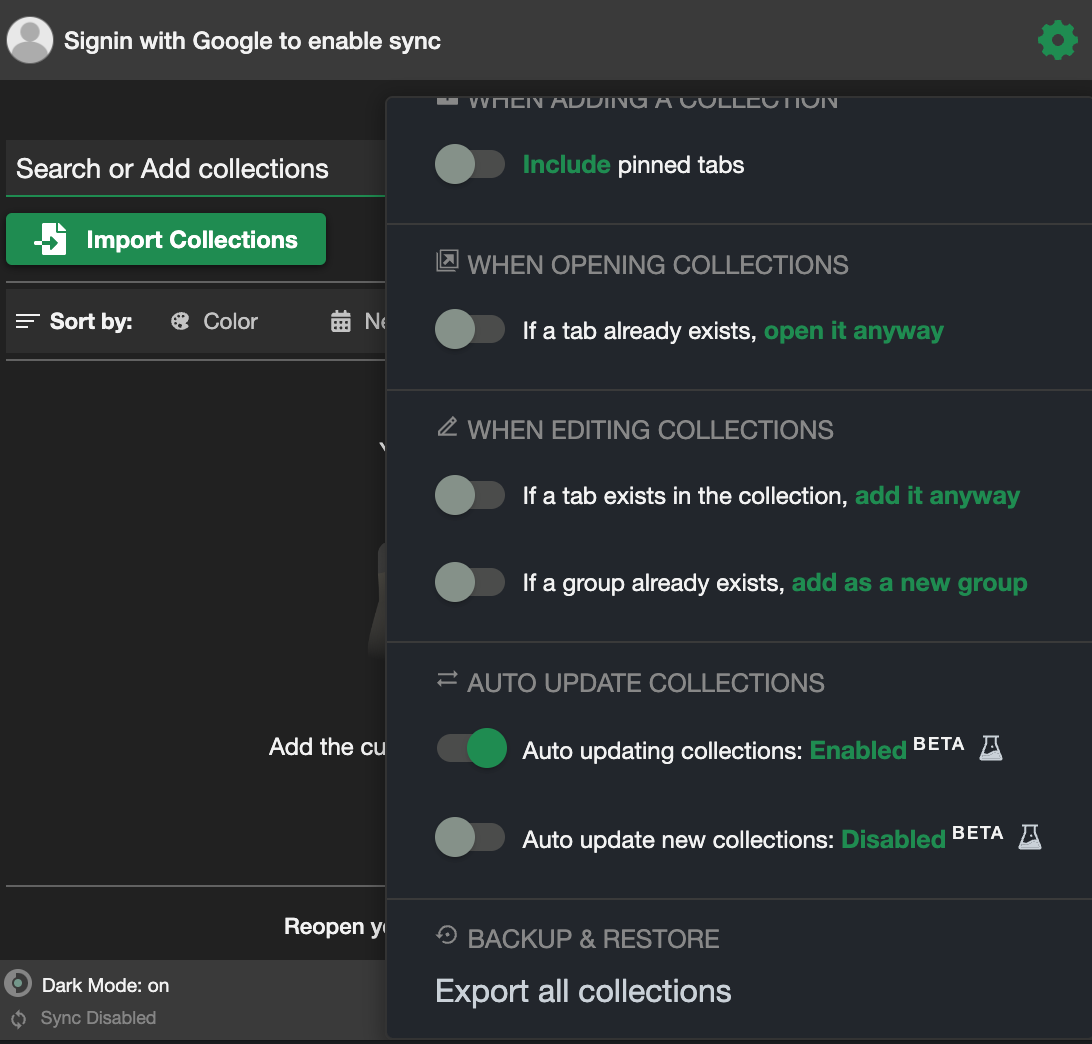 Auto updating collections option