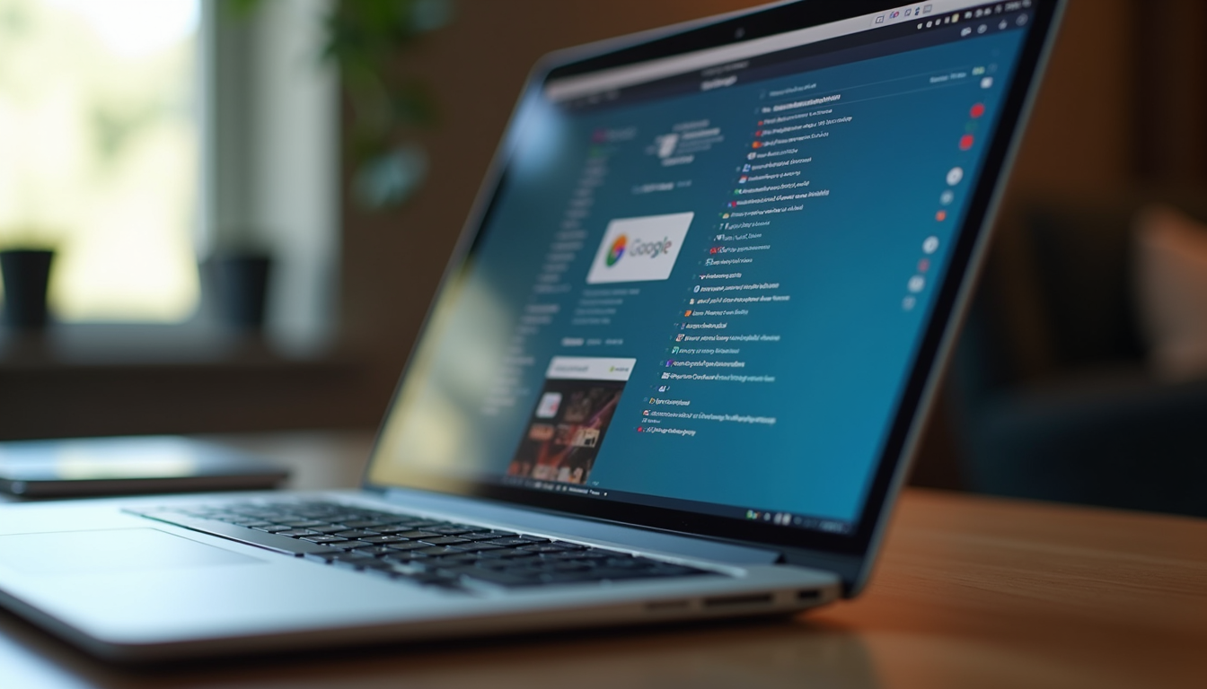 Close-up view of a laptop screen showing neatly organized browser tabs