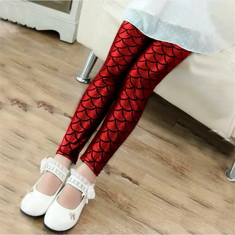 Thumbnail: Girls Mermaid Leggings. Colorful Shiny Scale Pants Childrens Kids