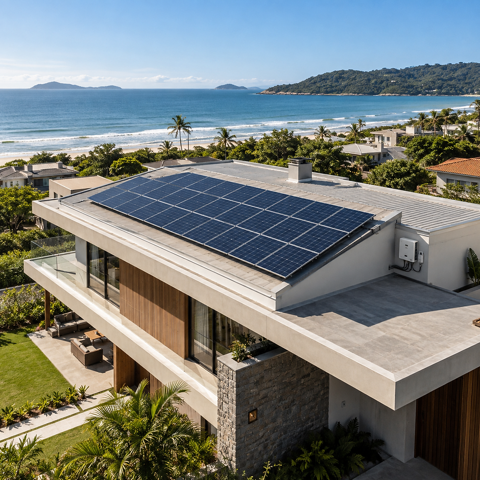 Painéis solares instalados em telhado residencial em Florianópolis