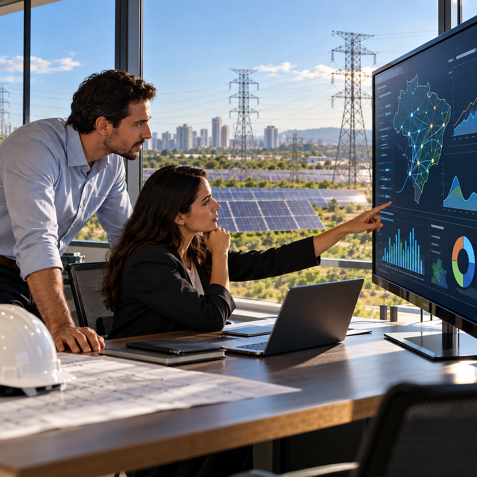 Equipe técnica analisando dados e alternativas de contratação no mercado livre de energia