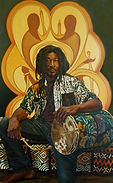 Original oil portrait of Yaw Glymin, musician by Sally Ryan artist