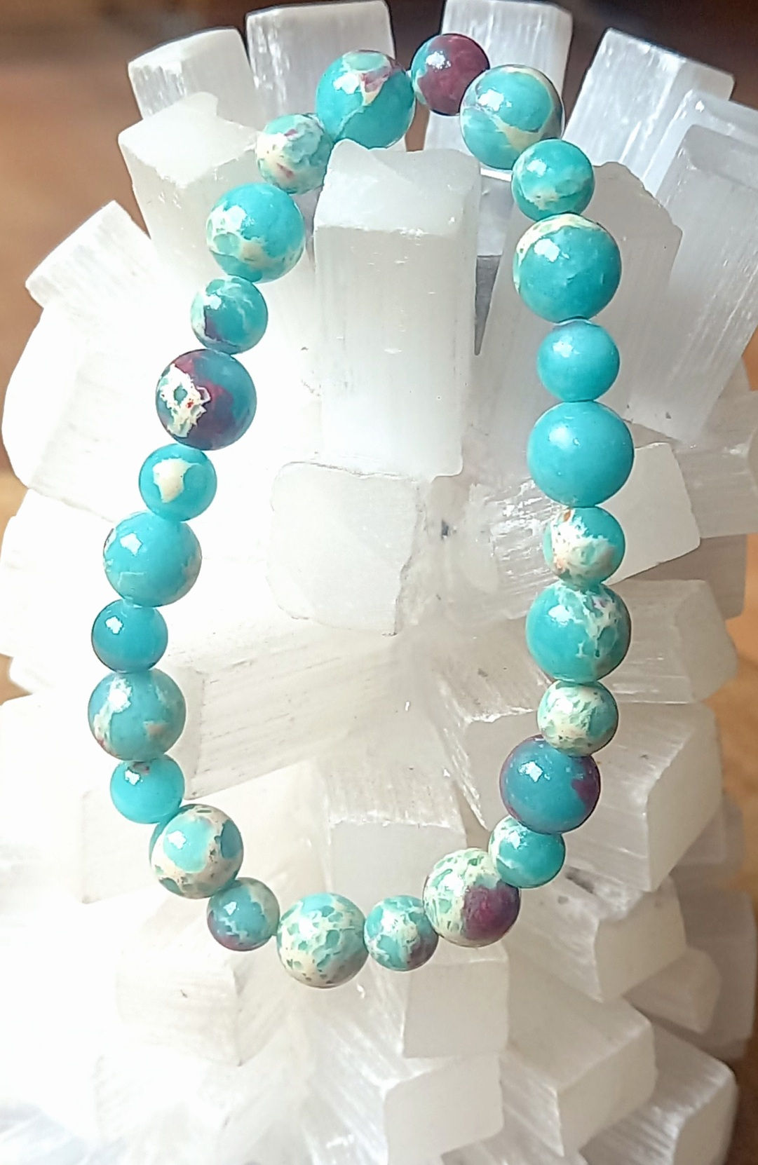 Hand strung Shoushan Stone gemstone bracelet