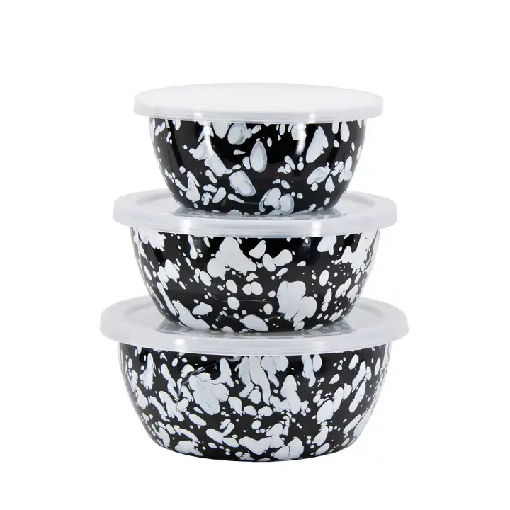 Black Swirl Enamelware Nesting Bowls by Golden Rabbit