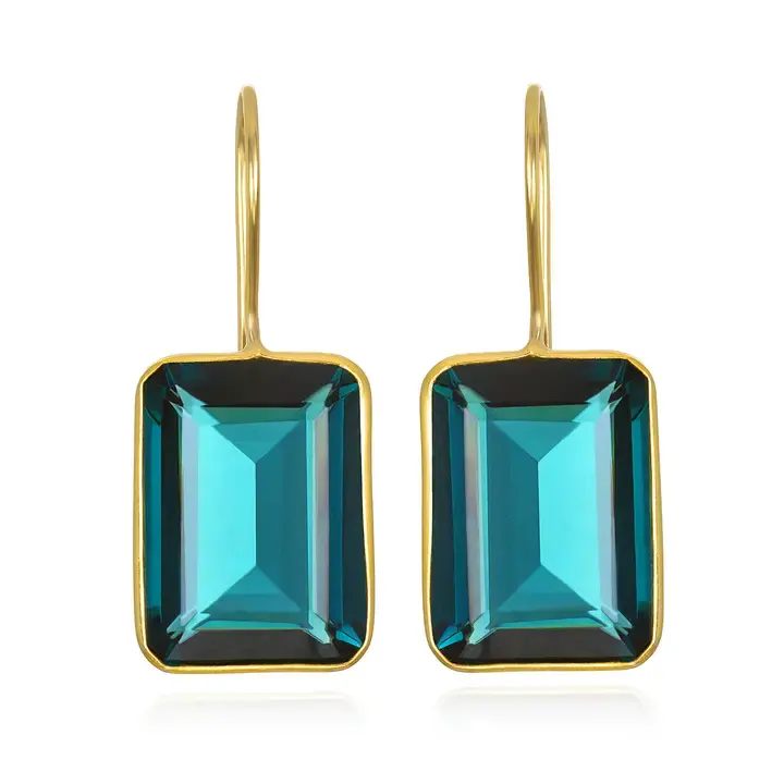 Emerald Cut Valencia Earrings in Teal Crystal by Amelia Rose