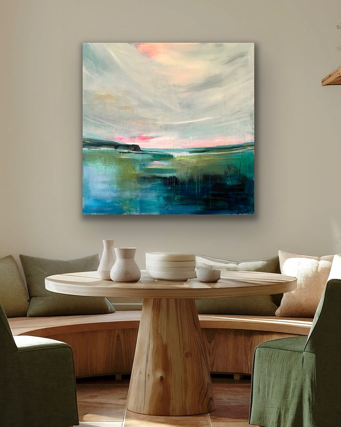 Large semi abstract seascape with land and sky