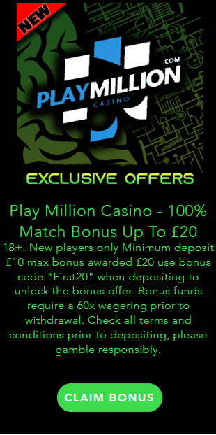 Play Million Casino 100% Match Welcome Deposit Bonus Offer