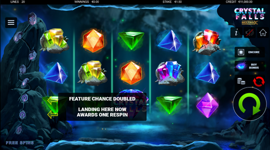Crystal Falls Multimax Slot Base Game Encore Feature Genius Gambling