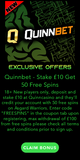 Quinnbet Casino 50 Free Spins Welcome Deposit Bonus Offer