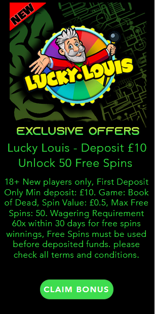 Lucky Louis Casino 50 Free Spins Welcome Deposit Bonus Offer